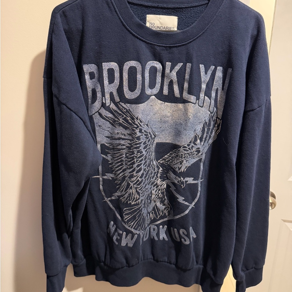 No Boundaries Navy Graphic 'Brooklyn' Crewneck Sweatshirt